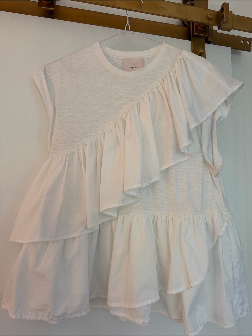 Cinq a Sept Micki ruffle, cotton T-shirt White Ruffle Tiered Short Sleeve Tee